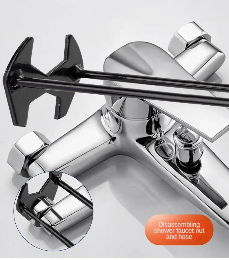 Household Plumbing Repair Tool Set – Flume Sink Wrench, Faucet Key & Hexagon Pipe Wrench (4-Claw Bathroom Tools)