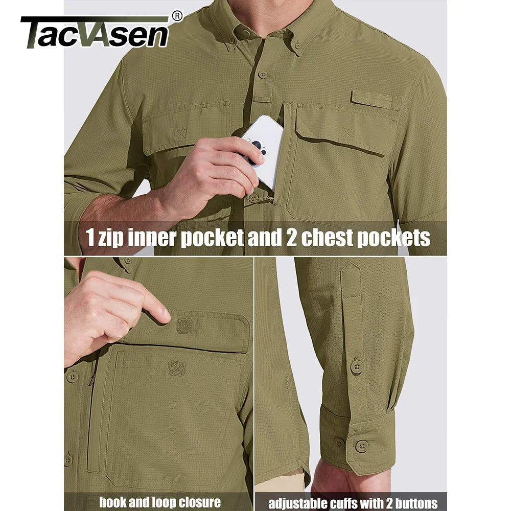TACVASEN Men's UPF 50+ Sun Protection Fishing Shirt – Quick-Dry Long Sleeve Mesh Hiking & Work Shirt