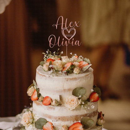 Personalized Acrylic Wedding Cake Topper – Custom Script with Date, Rustic Party Cake Decoration
