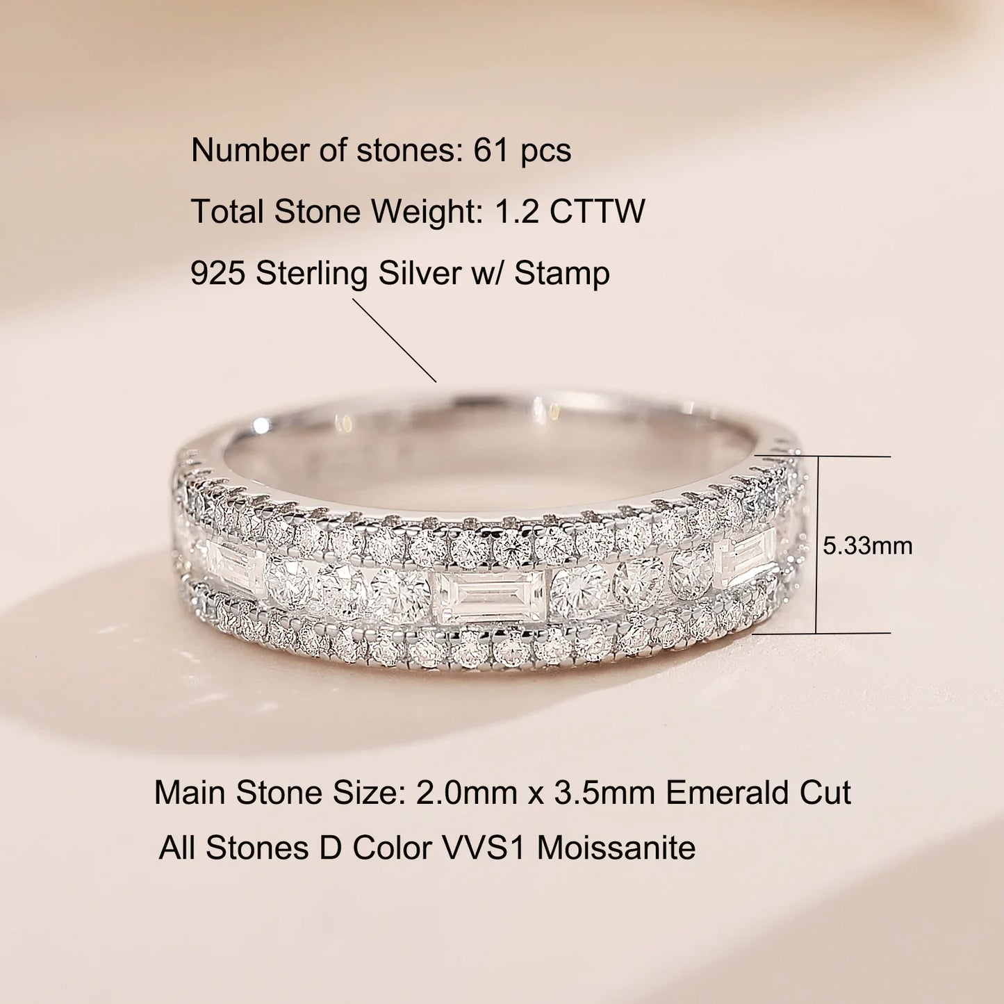 Newshe Moissanite Wedding Band for Women — Wide 925 Sterling Silver Promise & Engagement Ring with Round or Emerald Cut Simulated Diamond