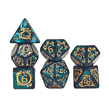 DND 7-Piece Dragon Pattern Polyhedral Dice Set – Role-Playing D&D TRPG Board Game Accessories
