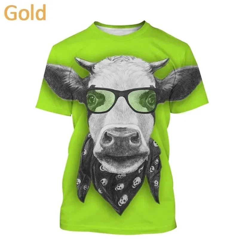3D Cow Graphic T-Shirt - Funny Retro Unisex Summer Streetwear Tee