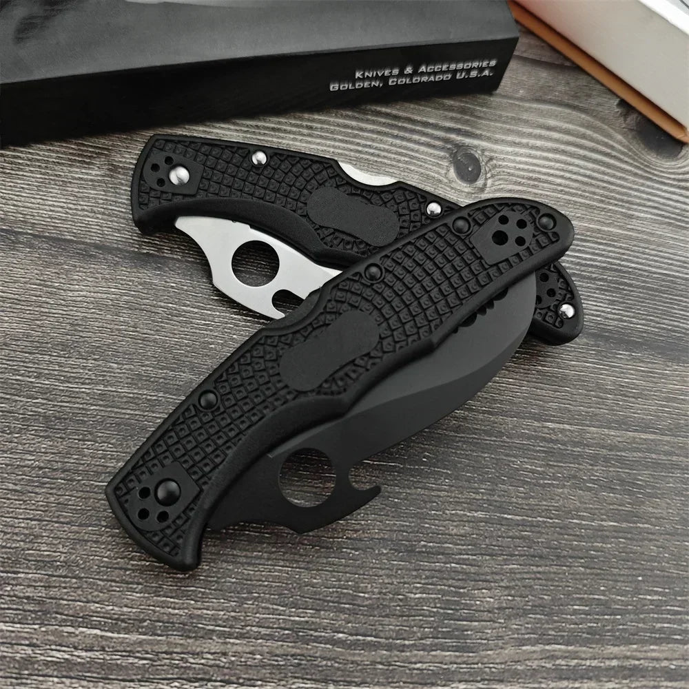 C12S Tactical Folding Pocket Knife – D2 Blade with Nylon Fiber Handle, Outdoor Hunting Utility Knife with Back Lock