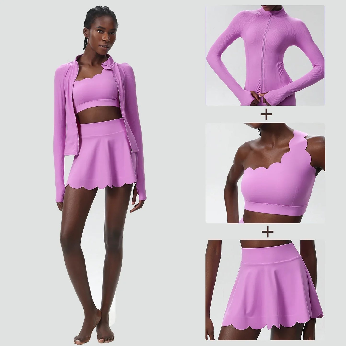 3-Piece Women’s Fitness Yoga Set – Breathable Quick-Dry Gym & Running Sportswear with Tennis Skirt