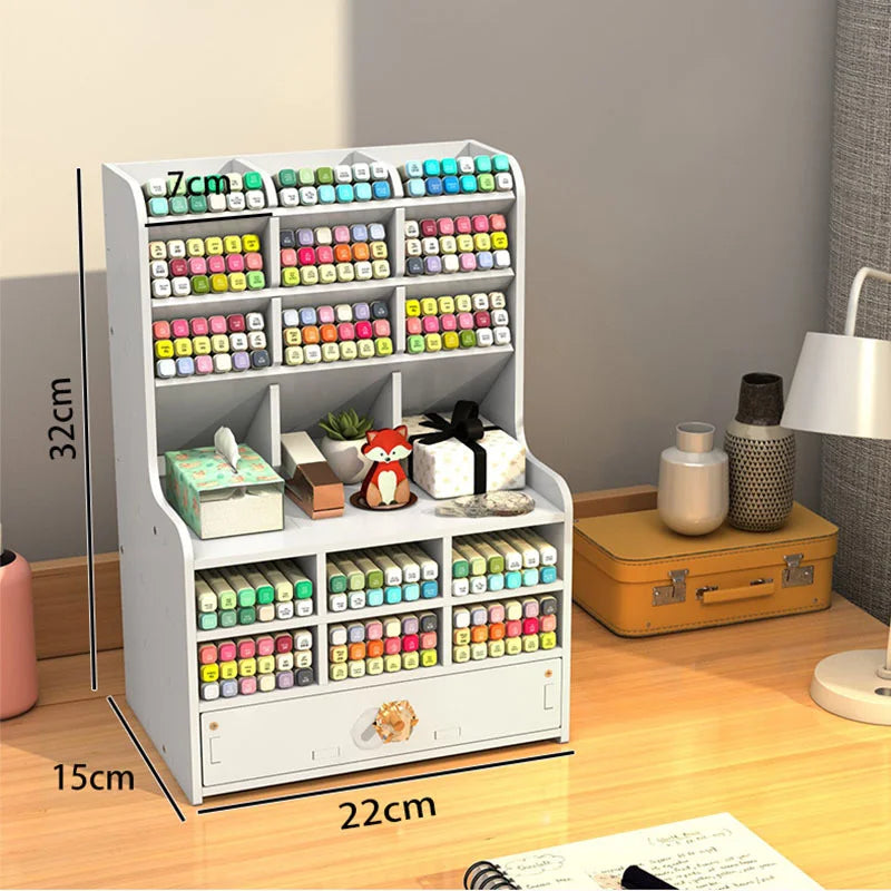 Nordic Ins Wooden Pen Holder Storage Box: Office Desk Stationery Organizer with Large Capacity - Creative Wooden Rack (Model: W2117)