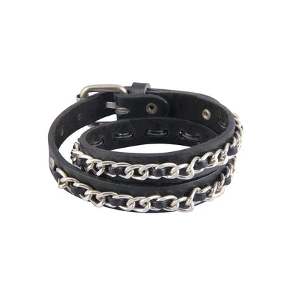 Punk Rock Hip Hop PU Leather Bracelet – Unisex Skull, Pentagram & Rivet Chain Bracelet, Trendy Party Jewelry Accessory