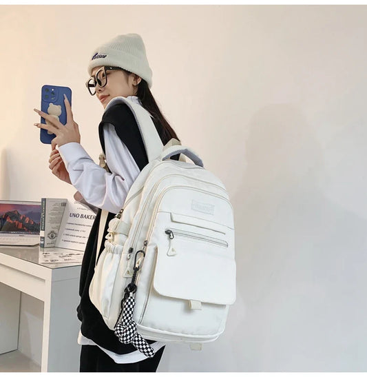 2023 Simple Solid Color Student Bag - Large Capacity Canvas Schoolbag for Youth, Fashionable Travel Backpack