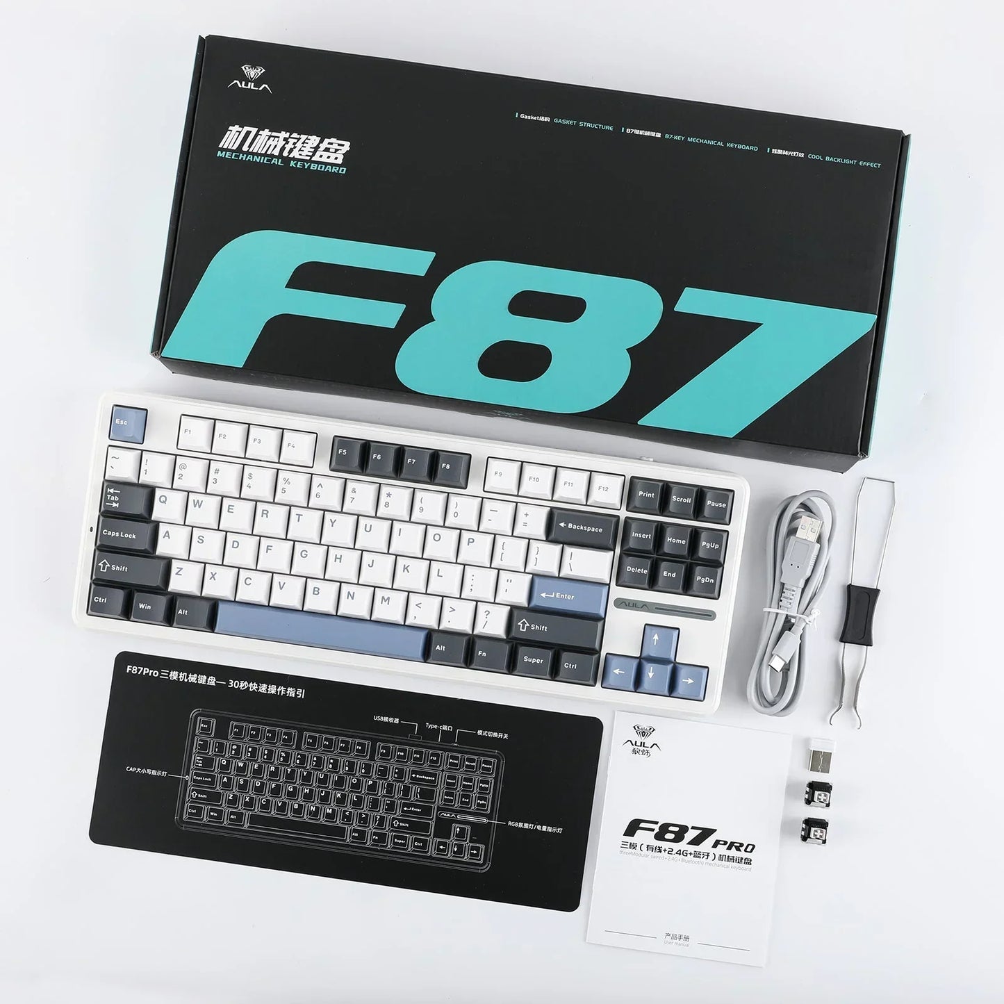 AULA F87 Pro 75% TKL Mechanical Gaming Keyboard – Wireless, Hot-Swap, RGB, Bluetooth, Gasket Mount, New 2024 Colors