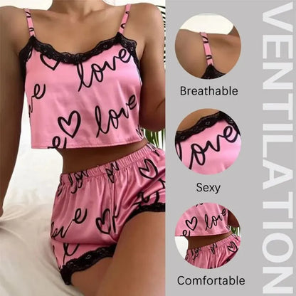 2-Piece Women's Pajama Shorts Set: Sexy Homewear Lingerie with Print Camisoles - Nighty Sleepwear for Ladies