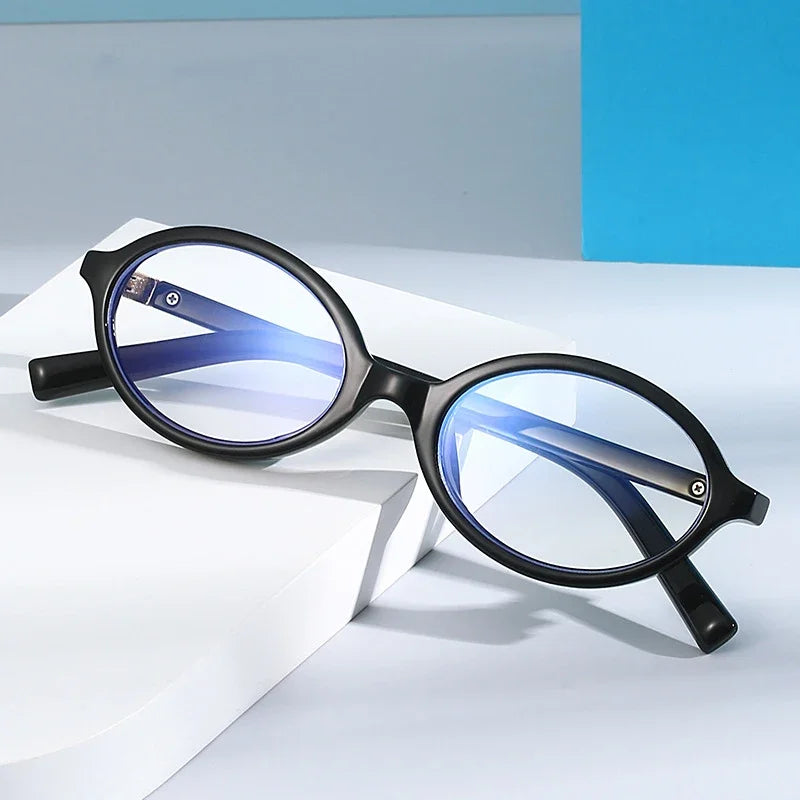 Oval Small Frame Retro Glasses for Women - Korean Plain Style Anti-Blue Light Eyewear, Ladies Optical Spectacles
