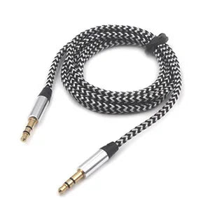 1m Nylon 3.5mm Male-to-Male Aux Cable — Gold Plug Audio Cord for iPhone, Samsung, Xiaomi Car Aux