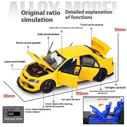 JDM 1:32 Mitsubishi Lancer Evolution IX — Diecast Metal Alloy Racing Car Model with Sound & Light, Right Rudder Gift