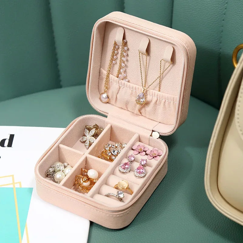 Portable Mini Jewelry Storage Box - Leather Travel Organizer for Earrings, Necklaces, Rings & Display