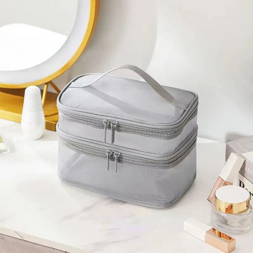 Fashion Transparent Mesh Travel Cosmetic Bag — 1/2/3 Layer Large-Capacity Makeup Organizer & Women’s Toiletry Bag