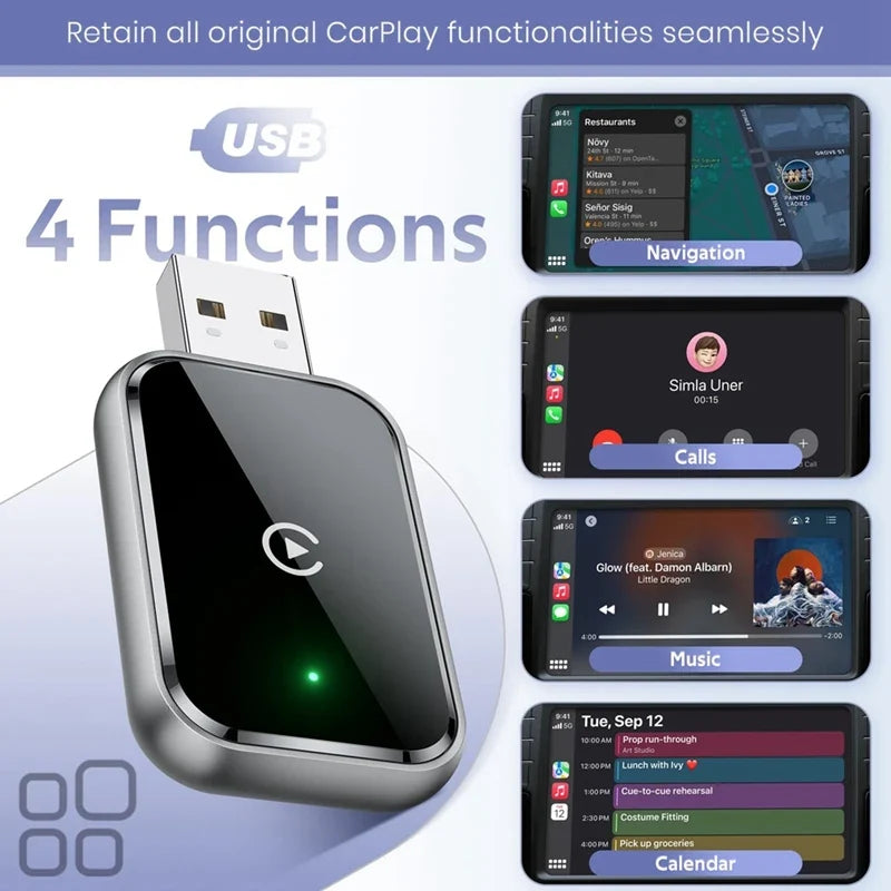 B63B Wireless CarPlay Adapter - Mini USB & USB-C Converter for iPhone Wired to Wireless Connection
