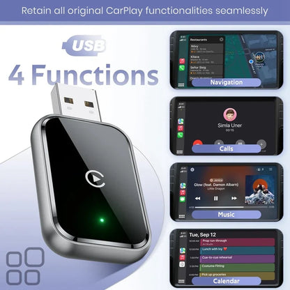 B63B Wireless CarPlay Adapter - Mini USB & USB-C Converter for iPhone Wired to Wireless Connection
