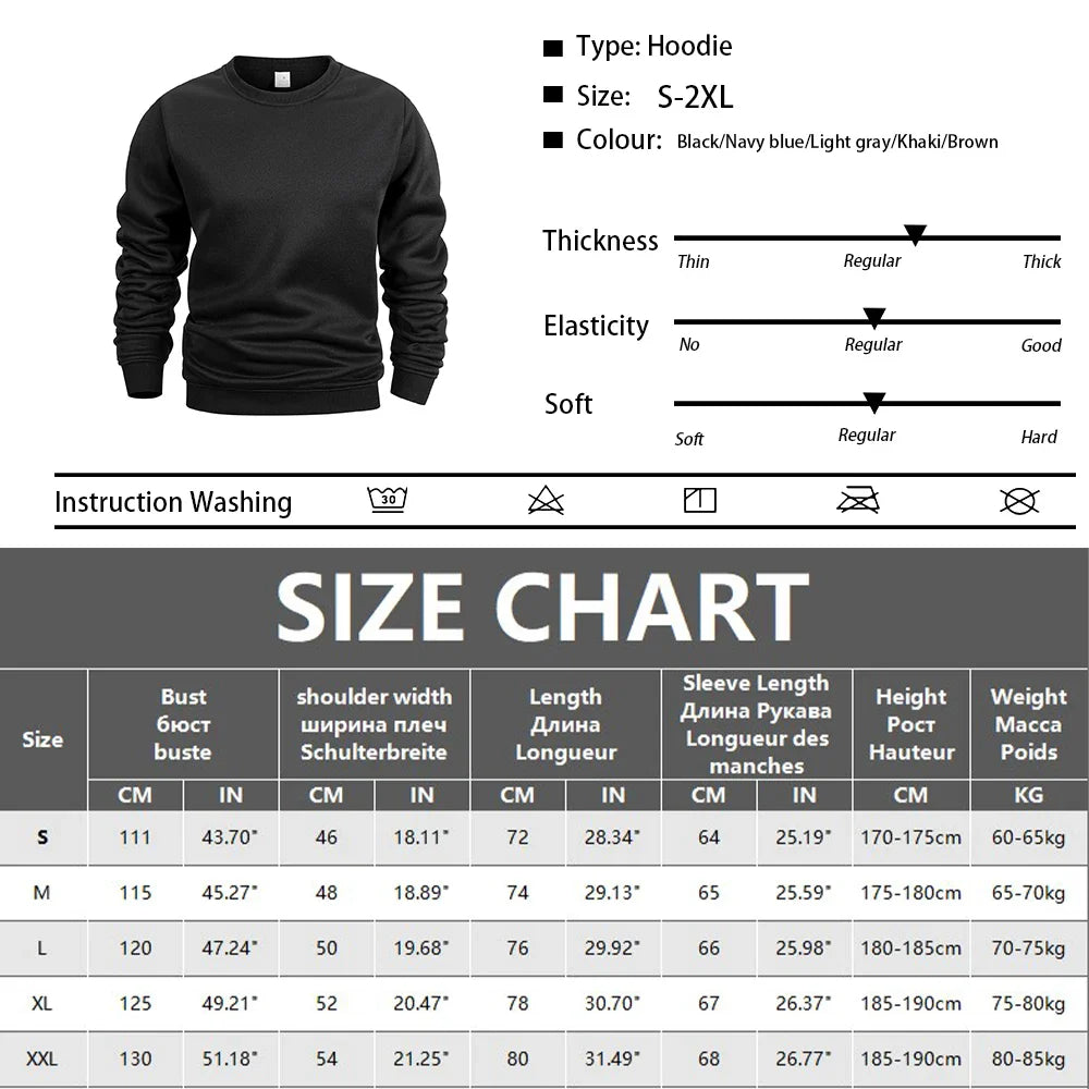 Men’s Crew Neck Sweatshirt — Solid Color Casual Long Sleeve Pullover for Spring Outdoor Sportswear