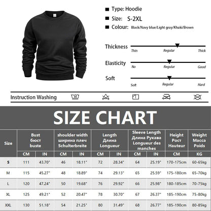 Men’s Crew Neck Sweatshirt — Solid Color Casual Long Sleeve Pullover for Spring Outdoor Sportswear
