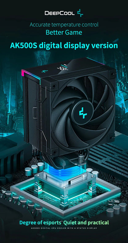 DeepCool AK500S Digital CPU Cooler – 240W TDP, 5 Heat Pipes, LED Display, Compatible with LGA1700/1200/115X, AM4/AM5
