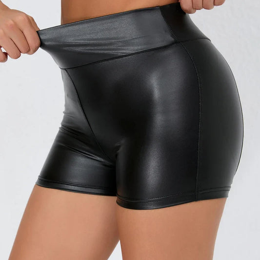 Women’s High Waist Leather Shorts – Bodycon Push-Up Black Slim Fitness Joggers