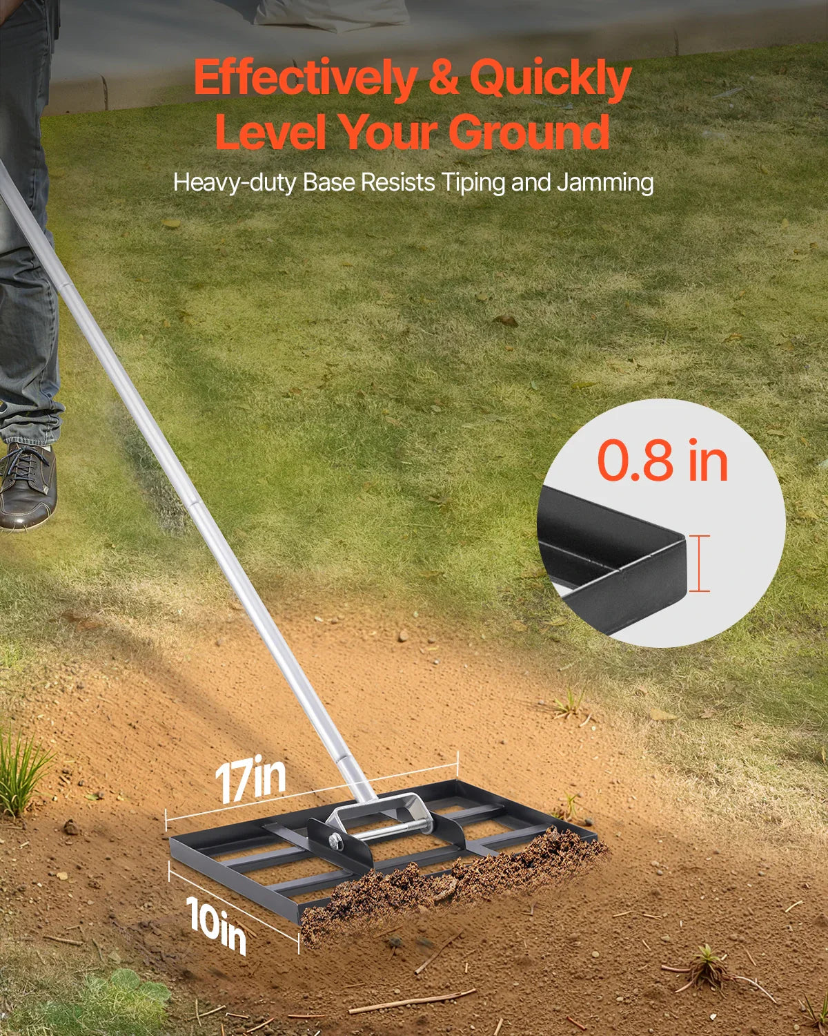 VEVOR Lawn Leveling Rake with Handle – Rust-Resistant Carbon Steel Soil Leveler for Effort-Saving Yard Lawn Maintenance