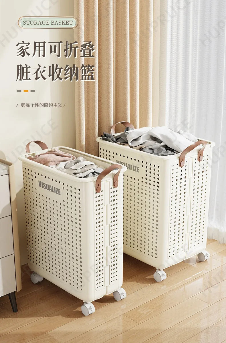 Foldable Laundry Hamper with Wheels — Portable Clothes Basket for Washing & Storage