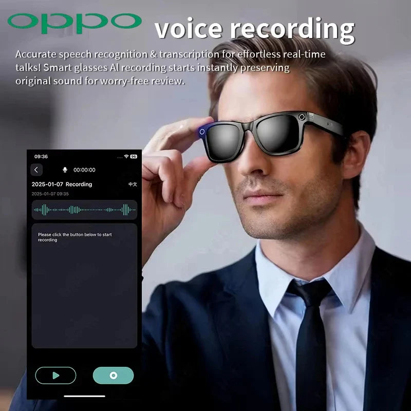 OPPO AI Smart Glasses — Ultra-Clear Camera, Touch Control, Bluetooth Calling, Video & Music Player Sport Sunglasses