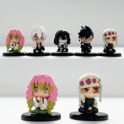 5PCS Q-Version Demon Slayer Sitting Ghost Dolls – Tanjiro, Nezuko, Inosuke PVC Figure Toys for Gifts