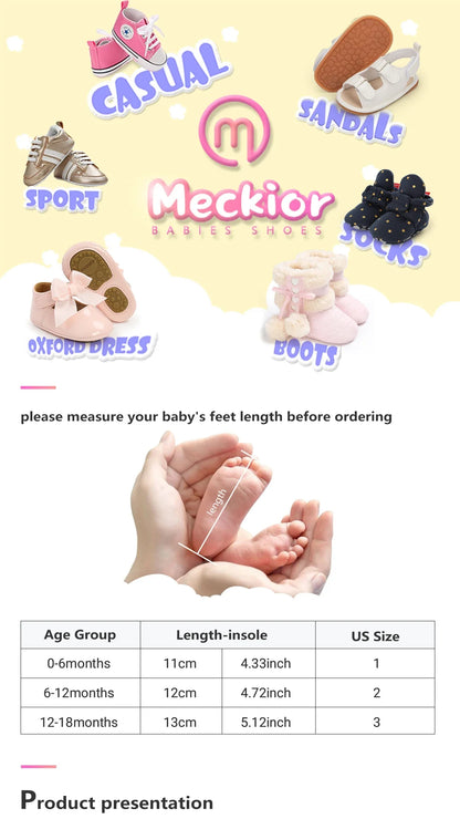 Meckior Baby Girl Shoes — Spring & Autumn Cotton Sole Moccasins with Bow, Anti-Slip First Walkers for Newborns & Toddlers
