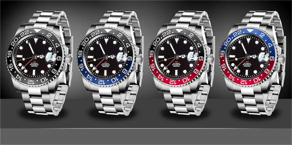 Tandorio 40mm Men’s Automatic Watch – NH34A Movement, GMT Function, Luminous Black Dial, Sapphire Crystal, Auto Date & Rotating Bezel