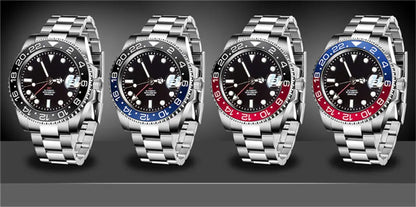 Tandorio 40mm Men’s Automatic Watch – NH34A Movement, GMT Function, Luminous Black Dial, Sapphire Crystal, Auto Date & Rotating Bezel