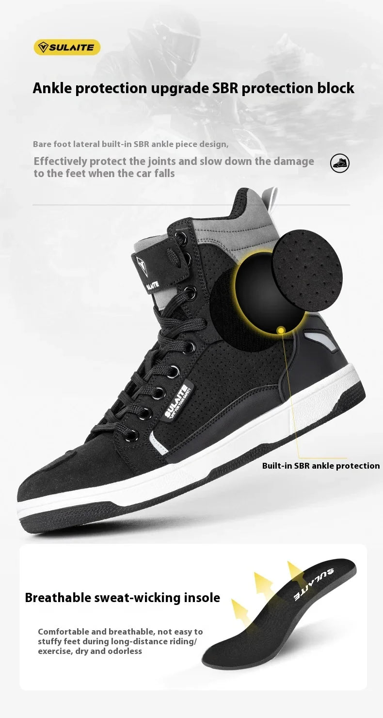 Motorcycle Riding Shoes - Breathable High-Cut, Anti-Fall, Anti-Slip Knight Boots, Parkour Shoes, All-Season Casual Motorcycle Boots