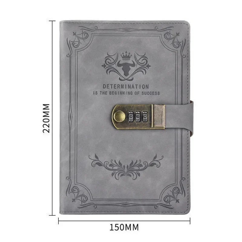 A5 Retro Password Book with Lock – 200 Pages Thickened Diary Notebook, Creative Student Stationery Ledger Binder Organizer