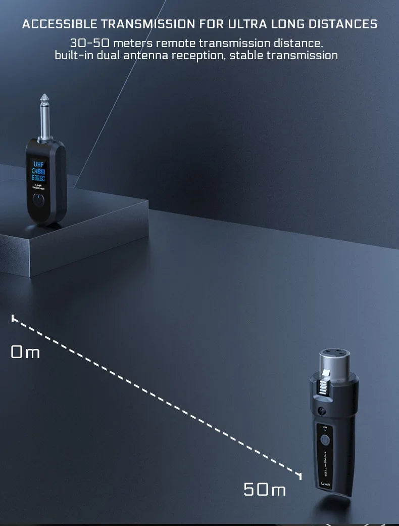 UHF Wireless Microphone Adapter – XLR Transmitter & Receiver for Dynamic Mics, Guitar, Audio Mixer & PA System