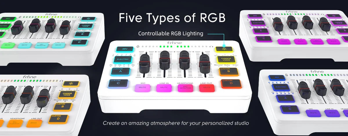 FIFINE 4-Channel USB Gaming Mixer with XLR Mic Interface – RGB Sound Mixer for Game, Podcast & Streaming AmpliGame SC3W