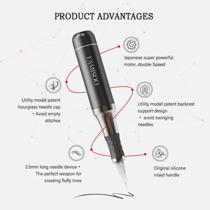 FAMISOO Professional Permanent Makeup Tattoo Machine Kit – Eyebrow, Eyeliner, Lip & Body with 6 Pigment Needles