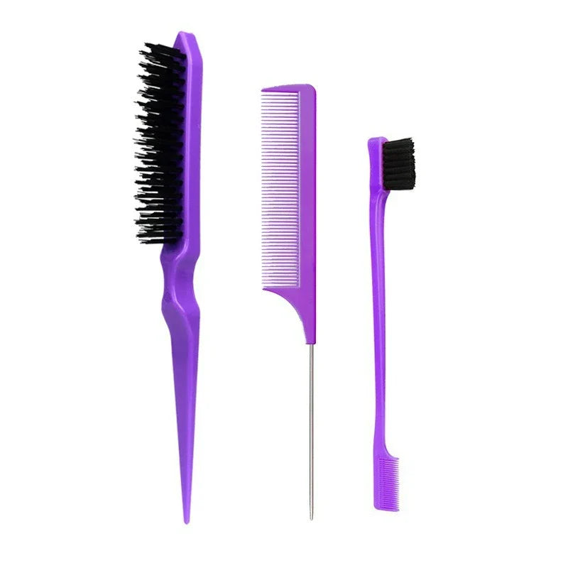 New Three-Piece Hair Brush Set – Sharp-Tail Comb, Three-Row Hair Comb, Steel Needle Mouse Tail Comb & Eyebrow Brush Tool