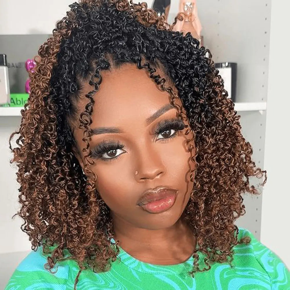 8" Yanky Twist Crochet Hair – Pre-Looped Ombre Brown Synthetic with Curly Ends, Yank Twist for Black Women