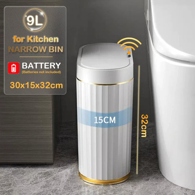 7/9L Automatic Sensor Trash Can – Smart Induction Garbage Bin with Roman Striped Design for Bathroom & Kitchen