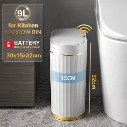 7/9L Automatic Sensor Trash Can – Smart Induction Garbage Bin with Roman Striped Design for Bathroom & Kitchen