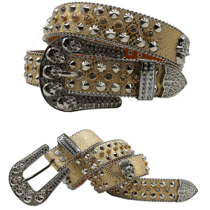 Men's & Women's Skull Rhinestone Western Denim Belt – Hip Hop Punk Y2K Shiny Rivet Artificial Diamond Design