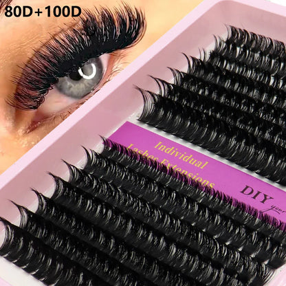 40D–100D Segmented Tufted Eyelashes – 14 Rows Mixed 10–16mm Black Matte DIY Grafted False Eyelash Extensions for Volume Makeup Look