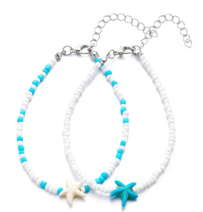 Beach Bead Anklet for Women – Retro Fashion Beaded Stone Pendant Ankle Chain Summer Beach Jewelry Boho Style Anklet for Girls