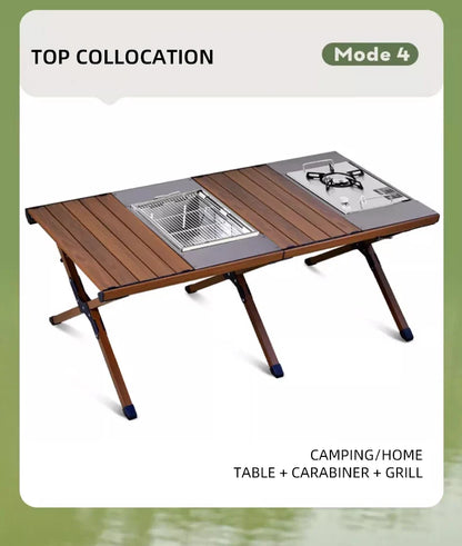 Hispeed Outdoor Camping Folding IGT Table – Multifunctional Wood Table with Gas Stove for BBQ, Picnic & Camp Grill
