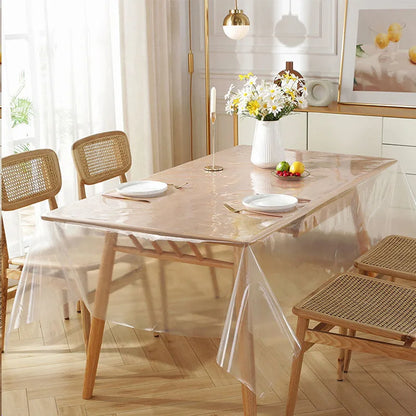 Soft Glass Texture Tablecloth – Modern Luxury Clear PVC Desk Mat, Waterproof, Oil-Proof & Heat-Resistant Home Decoration