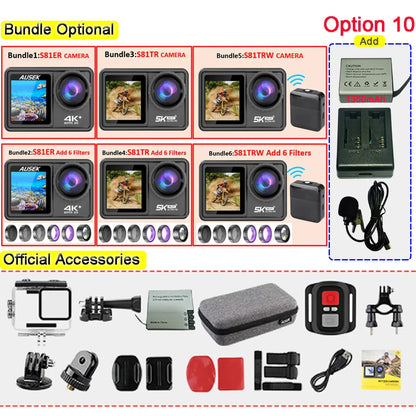 AUSEK S81TRW 5K Action Camera – 4K60FPS, 48MP, EIS, 5X Zoom, 1080P Webcam, Wi-Fi Vlog Sports Cam with Remote & Optional Filters