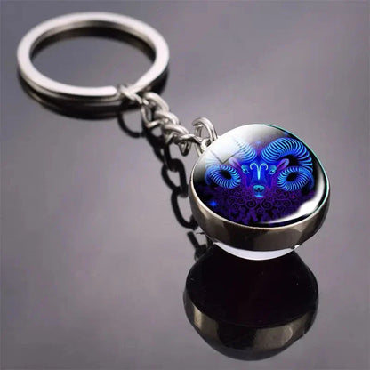 S12 Constellation Keychain – Luminous Double-Sided Zodiac Glass Ball Pendant for Men & Women