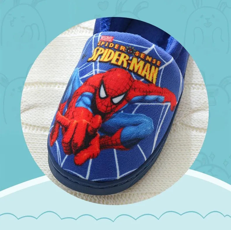 Cartoon Spider-Man Cotton Slippers – Warm Autumn & Winter Indoor Shoes for Kids, Boys’ Fashion Footwear