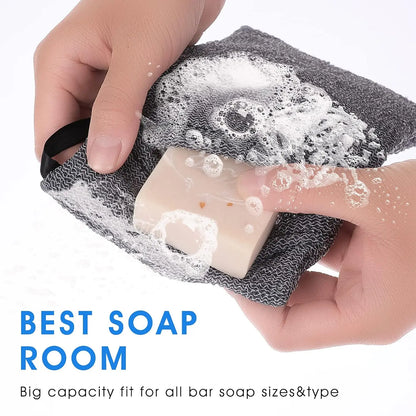 3 PCS Soap Exfoliating Bag Set: Mesh Woven Body Foam Scrubber Pouch for Bathroom Shower - Soap Saver Pocket Sponge Exfoliator