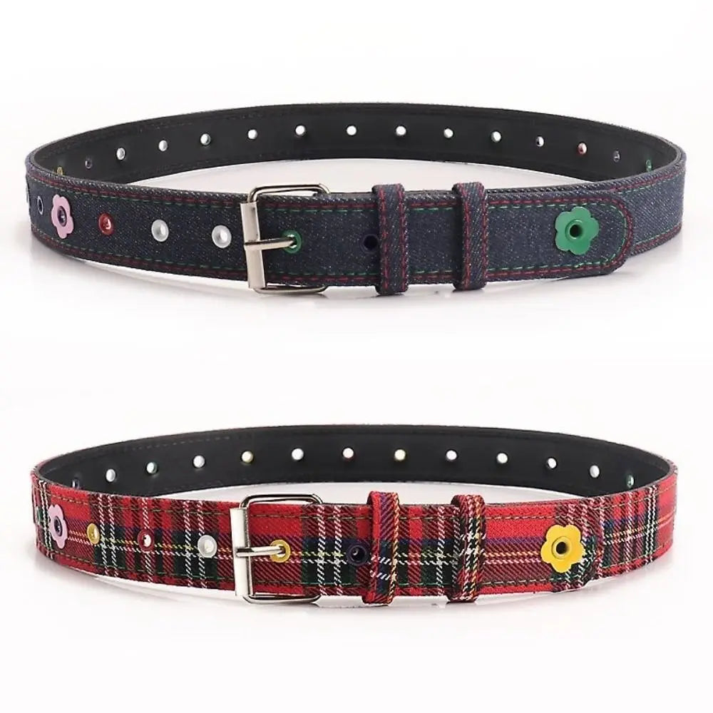Y2K Red Plaid Adjustable Waist Belt with Pin Buckle – Punk Style Cute Fashion Waistband for Women